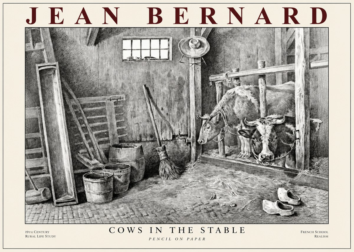 Jean Bernard Cows in the Stable No1 - Juliste