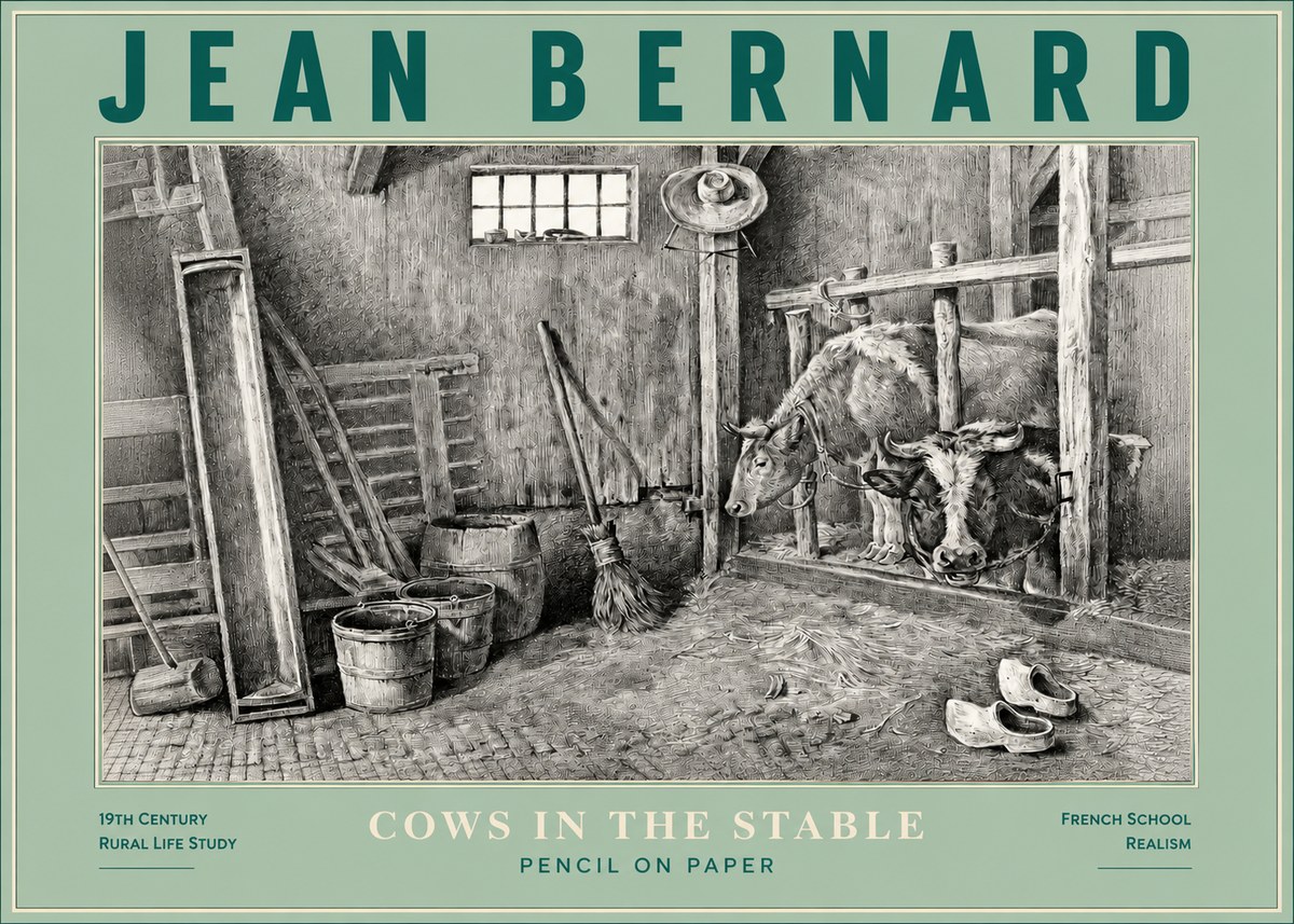 Jean Bernard Cows in the Stable No3 - Juliste