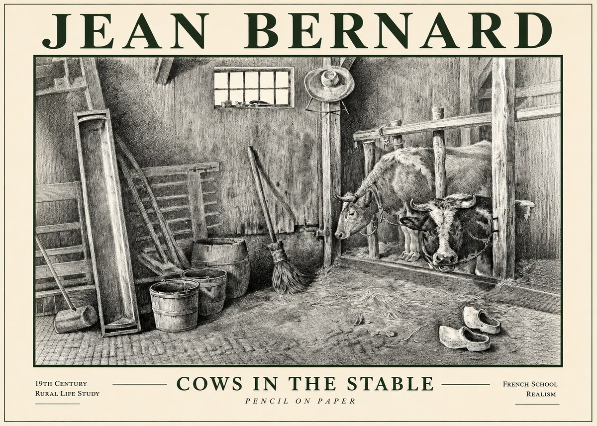 Jean Bernard Cows in the Stable No4 - Juliste