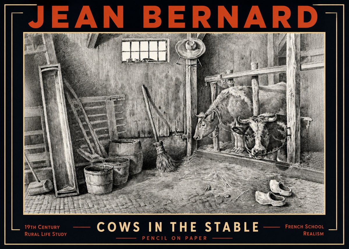 Jean Bernard Cows in the Stable No5 - Juliste
