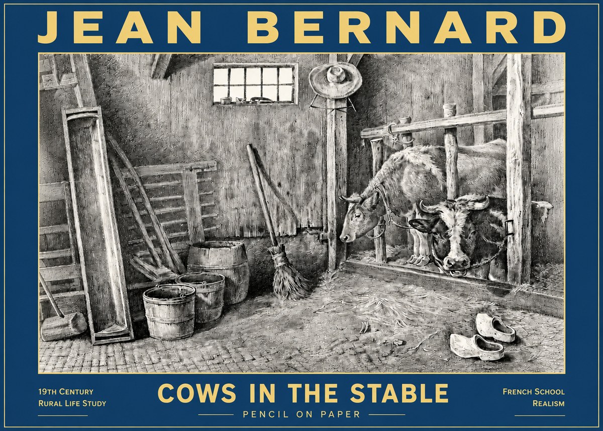 Jean Bernard Cows in the Stable No6 - Juliste