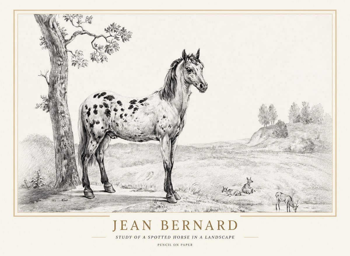 Jean Bernard Study of a Spotted Horse in a Landscape No1 - Juliste