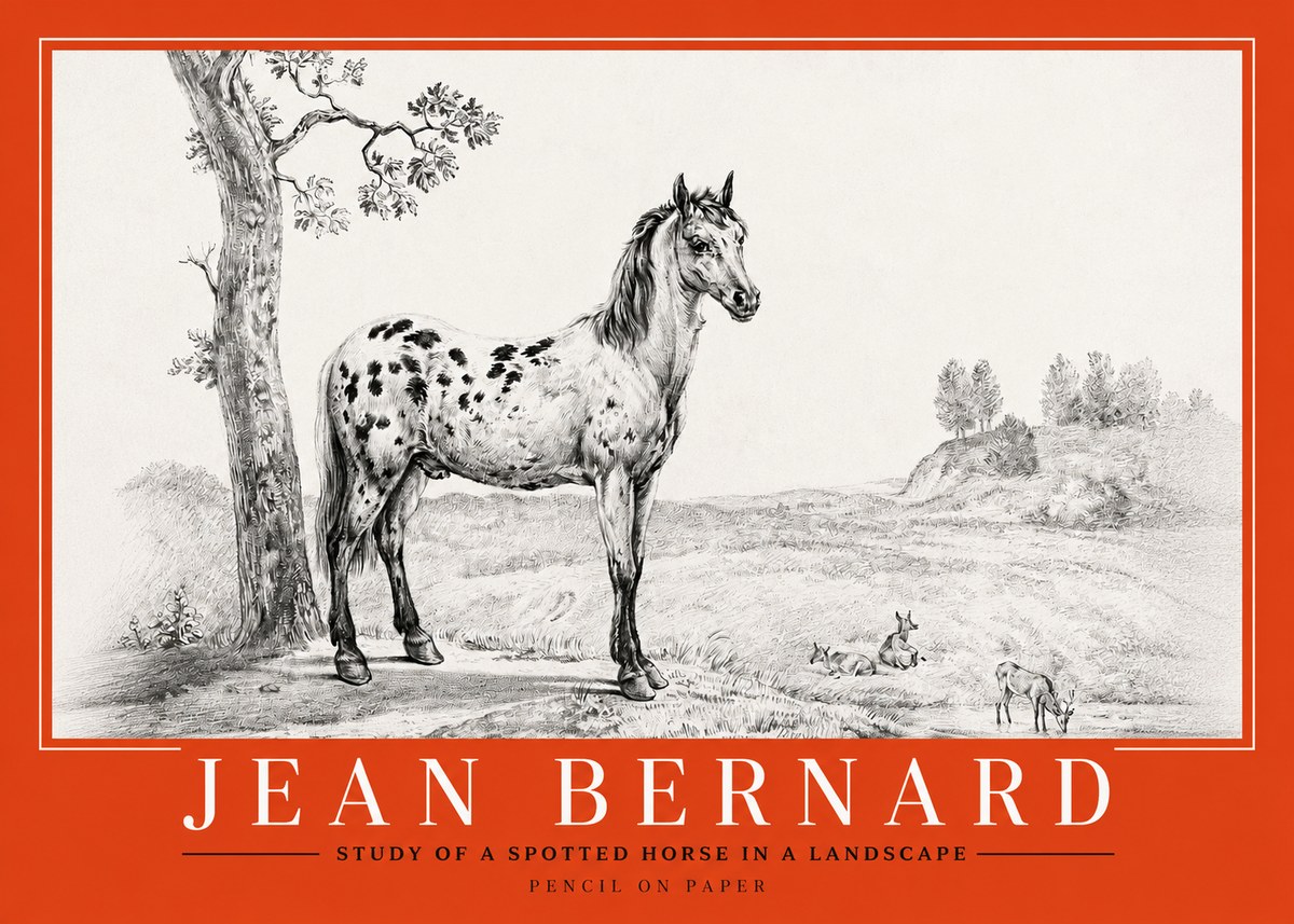 Jean Bernard Study of a Spotted Horse in a Landscape No2 - Juliste
