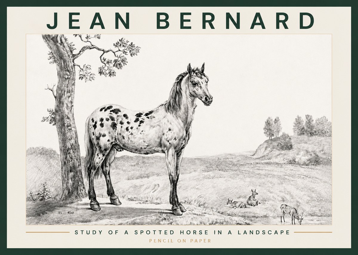 Jean Bernard Study of a Spotted Horse in a Landscape No3 - Juliste