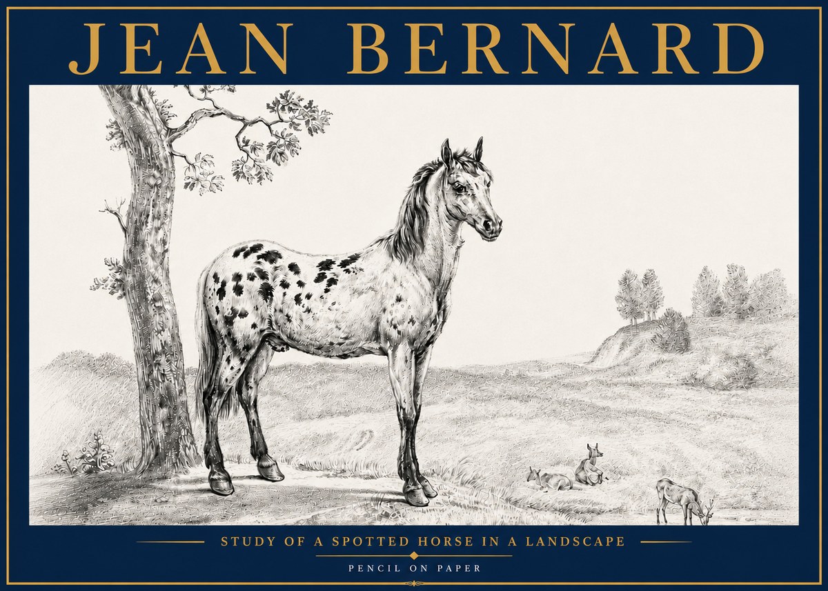 Jean Bernard Study of a Spotted Horse in a Landscape No5 - Juliste