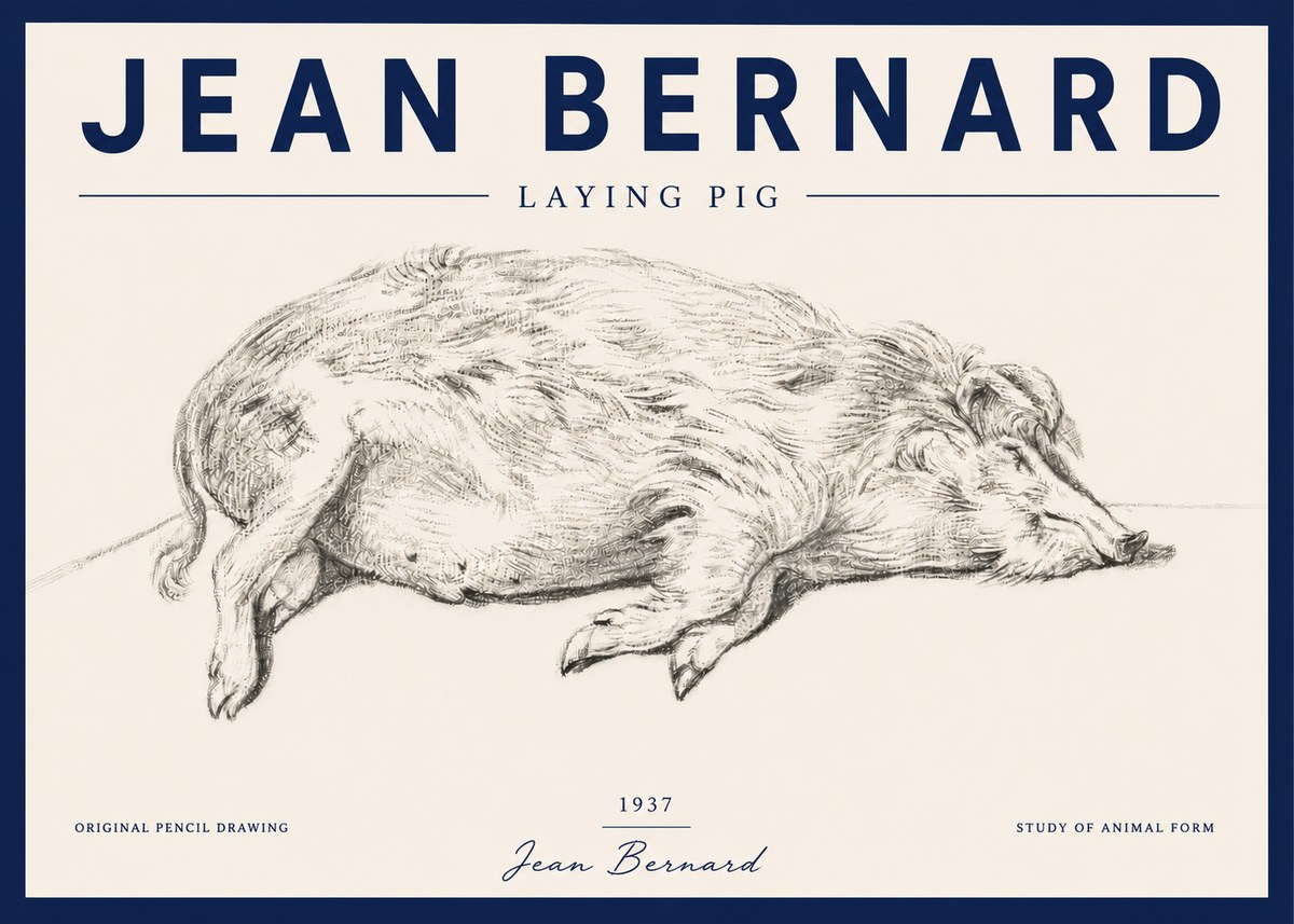 Jean Bernard Laying Pig No4 - Juliste