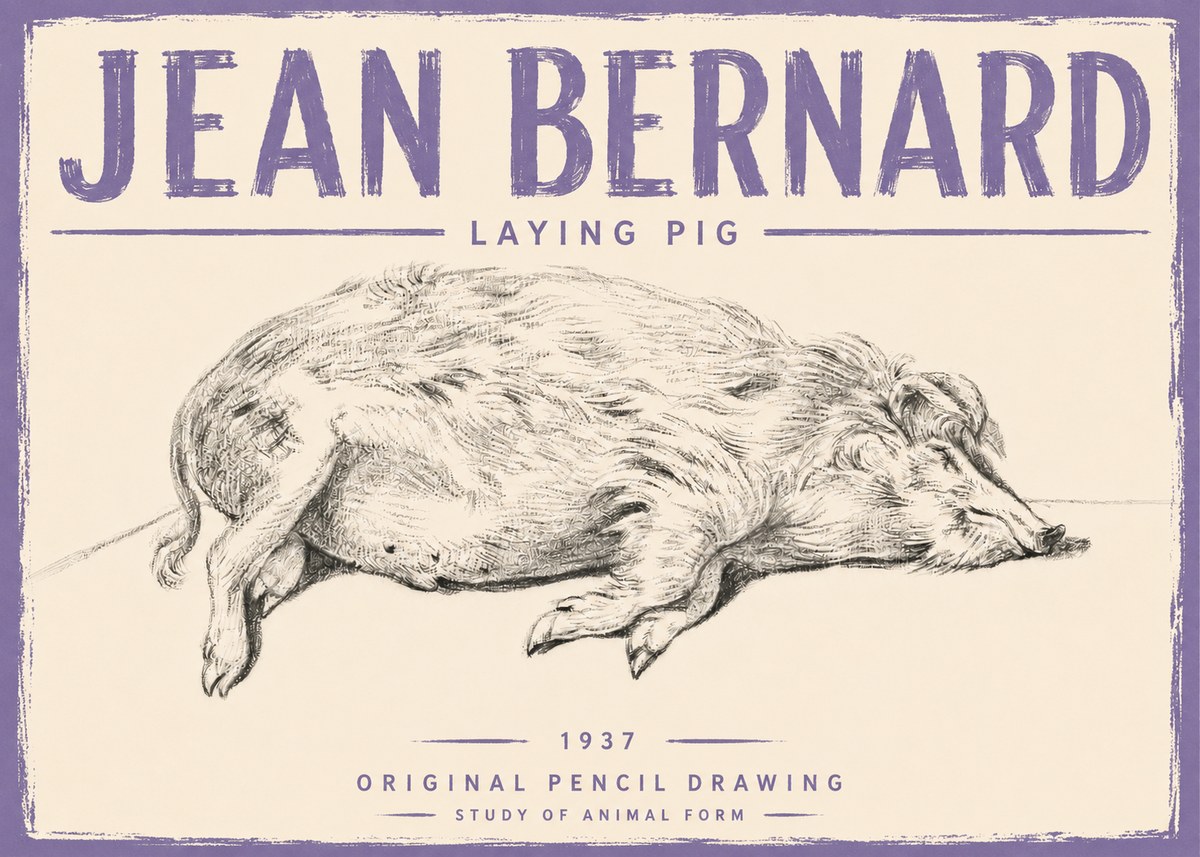 Jean Bernard Laying Pig No5 - Juliste