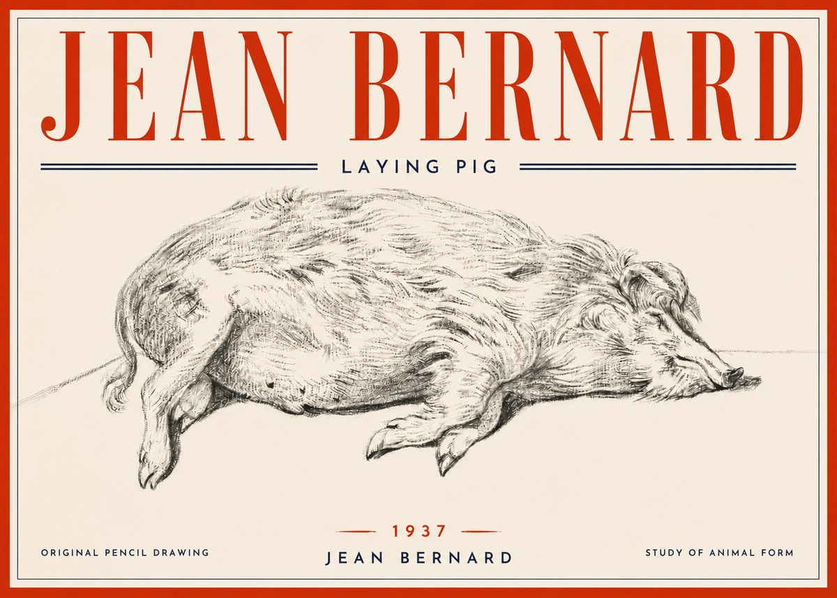 Jean Bernard Laying Pig No6 - Juliste