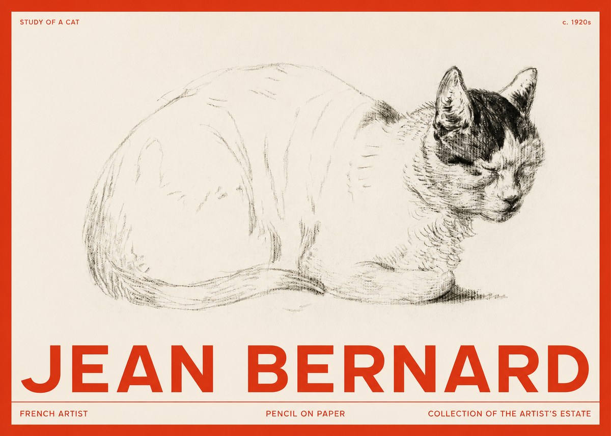 Jean Bernard Study of a Cat III No2 - Juliste