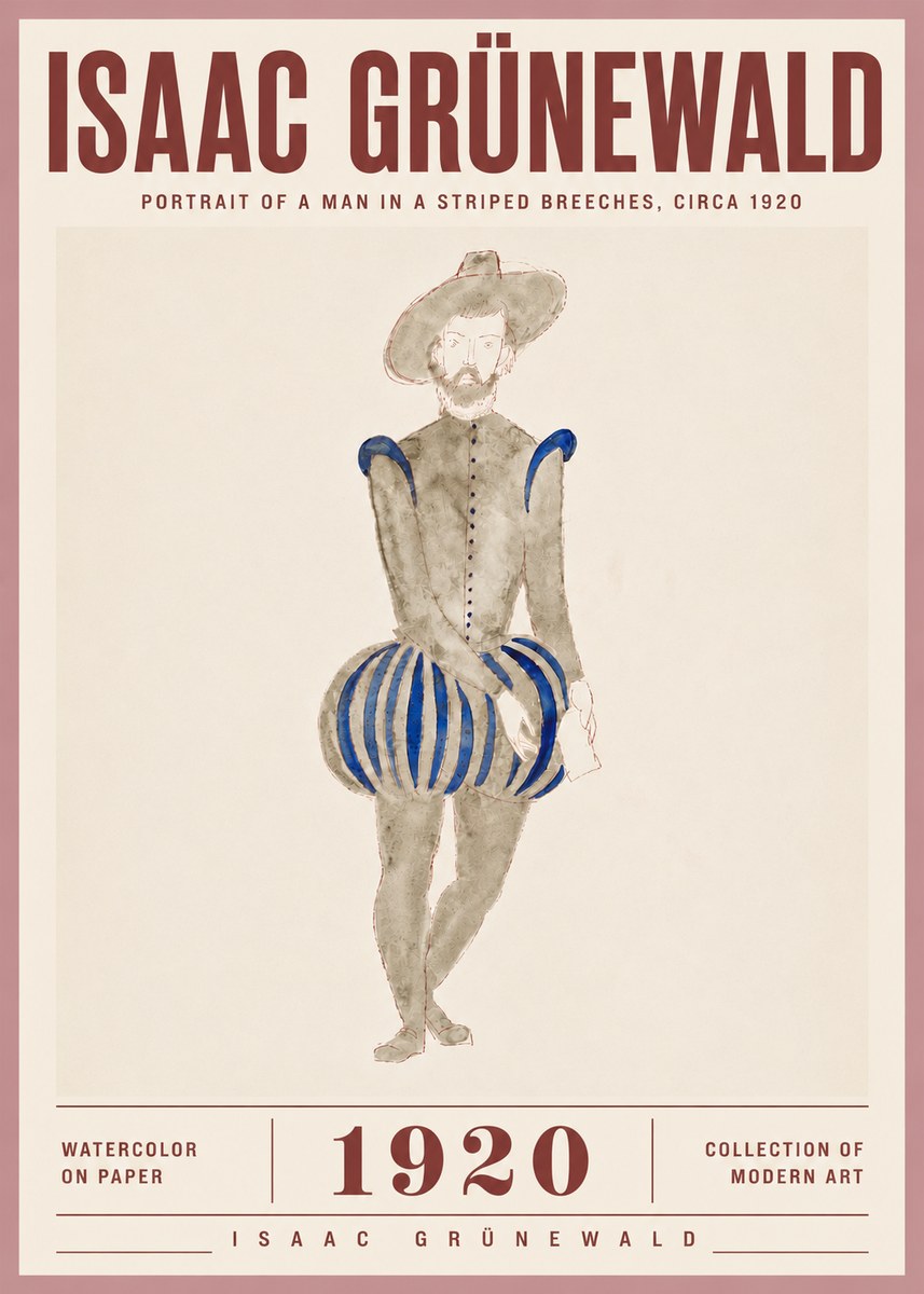 Isaac Grünewald Portrait of a Man in a Striped Breeches No5 - Juliste