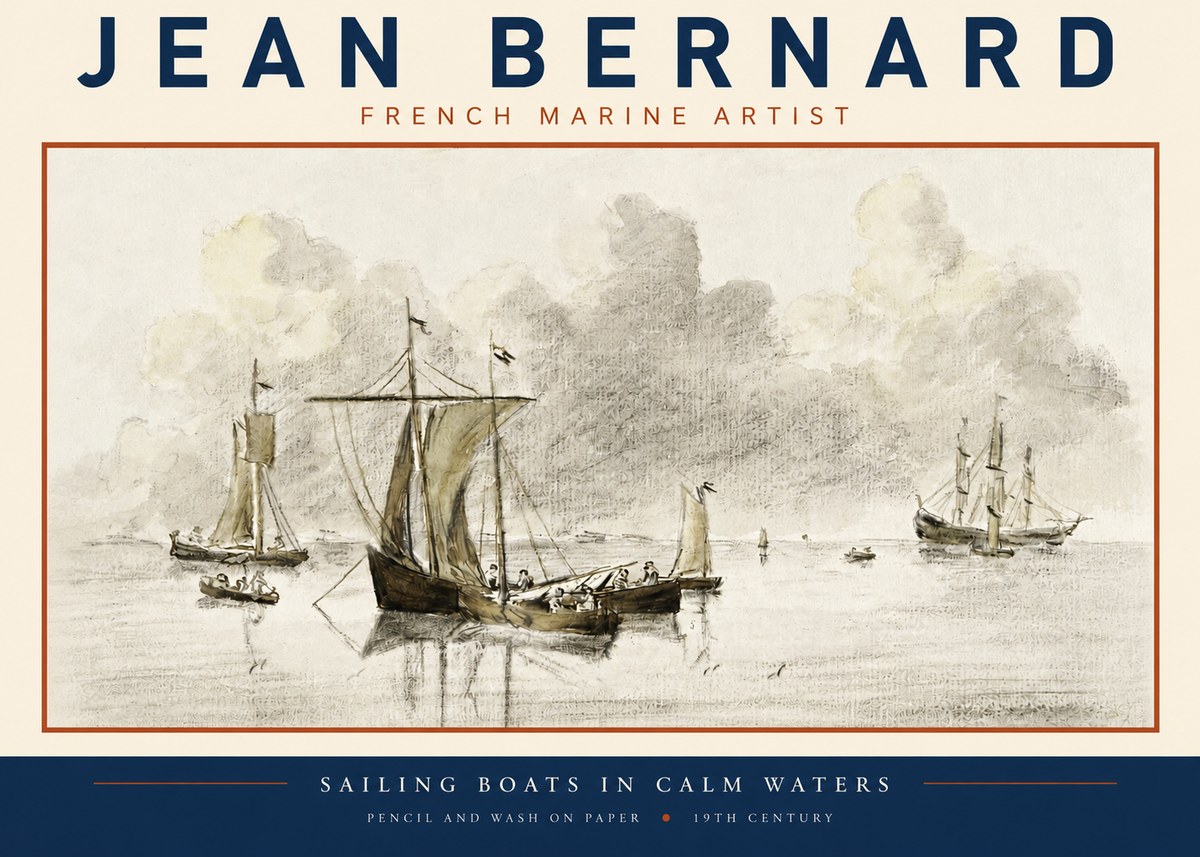 Jean Bernard Sailing Boats in Calm Waters No3 - Juliste