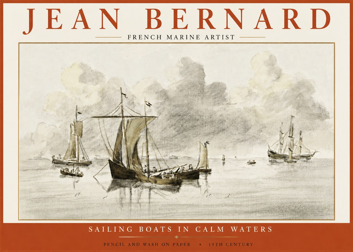 Jean Bernard Sailing Boats in Calm Waters No5 - Juliste