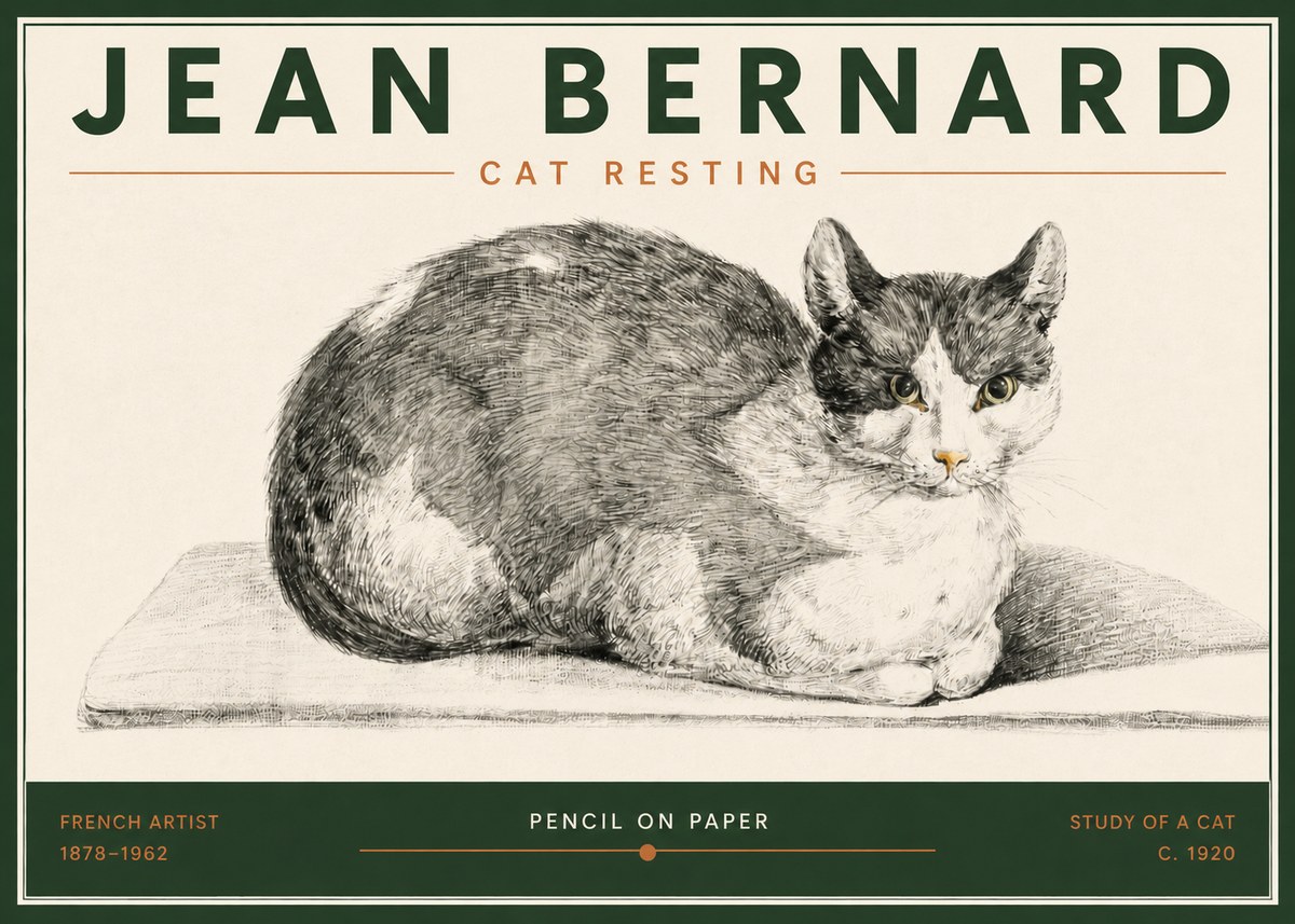 Jean Bernard Cat Study XI No6 - Juliste