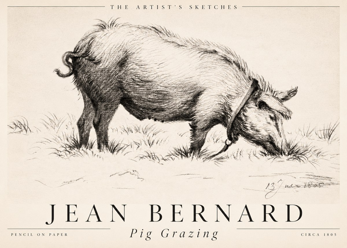 Jean Bernard Pig Grazing No2 - Juliste