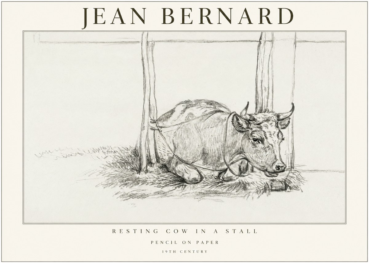 Jean Bernard Resting Cow in a Stall No1 - Juliste
