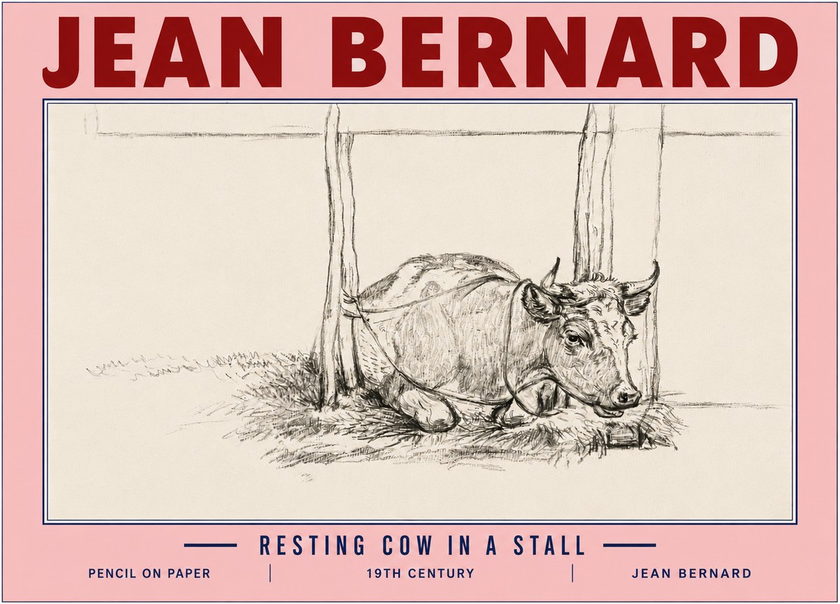 Jean Bernard Resting Cow in a Stall No6 - Juliste