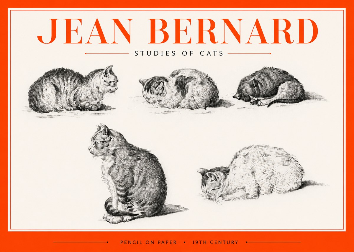 Jean Bernard Studies of Cats No2 - Juliste