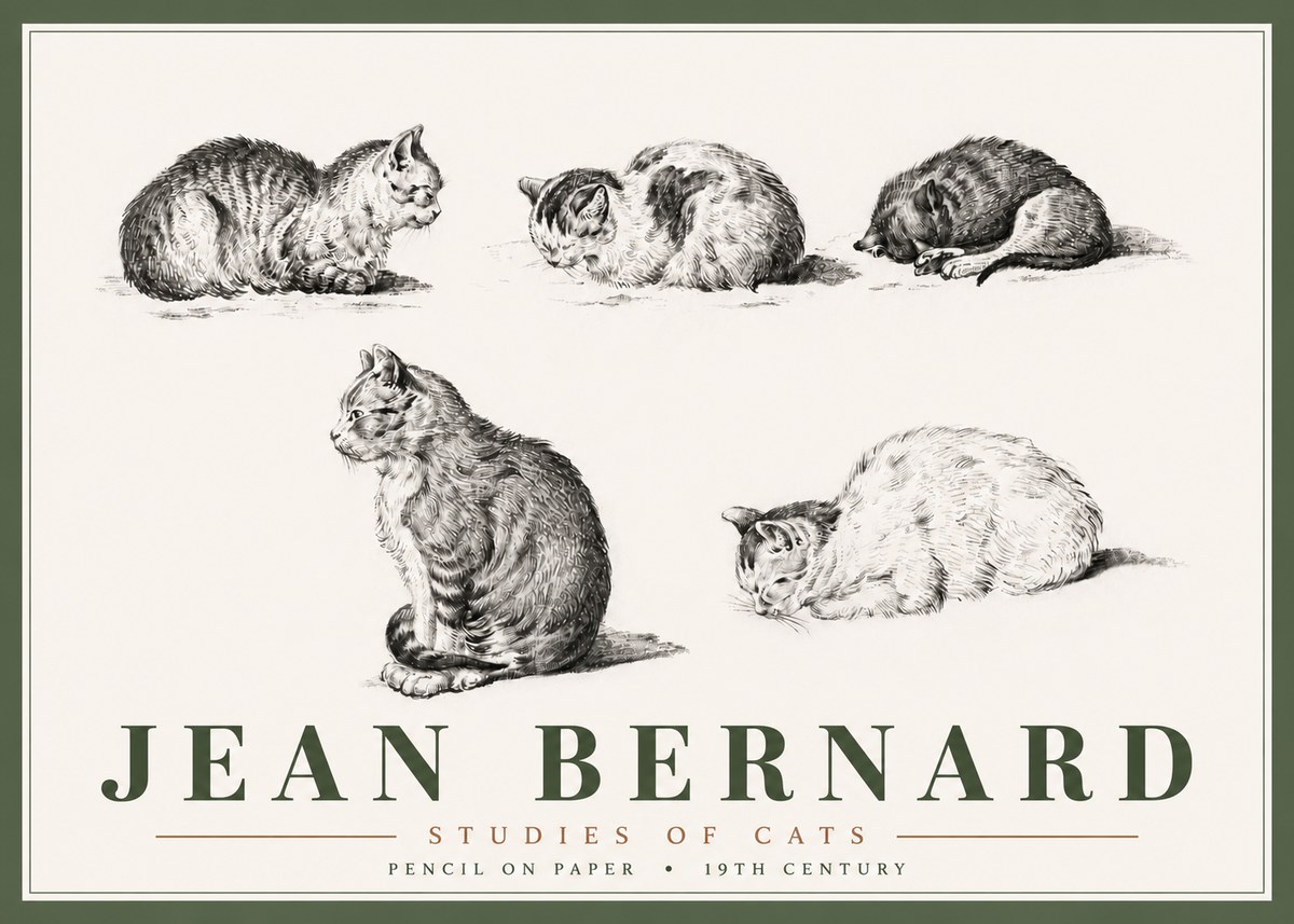 Jean Bernard Studies of Cats No6 - Juliste