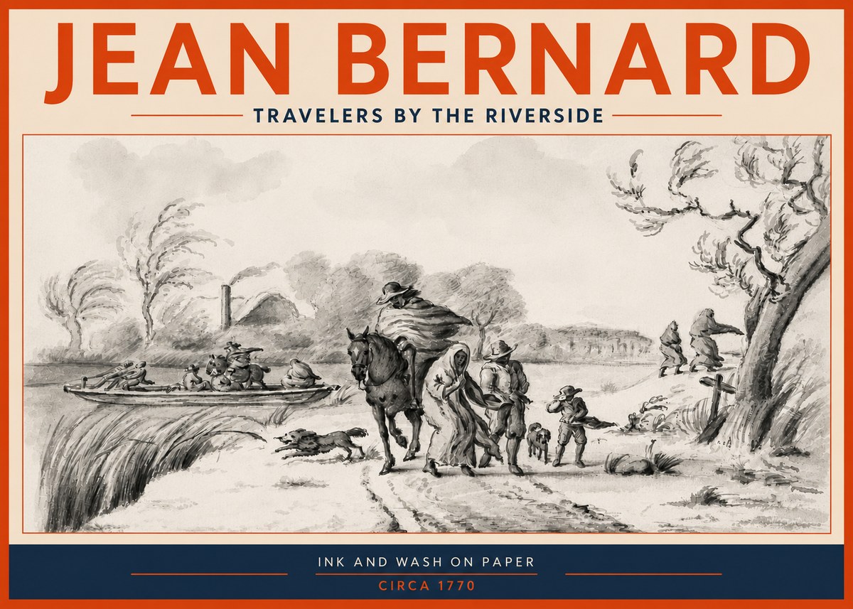 Jean Bernard Travelers by the Riverside No3 - Juliste