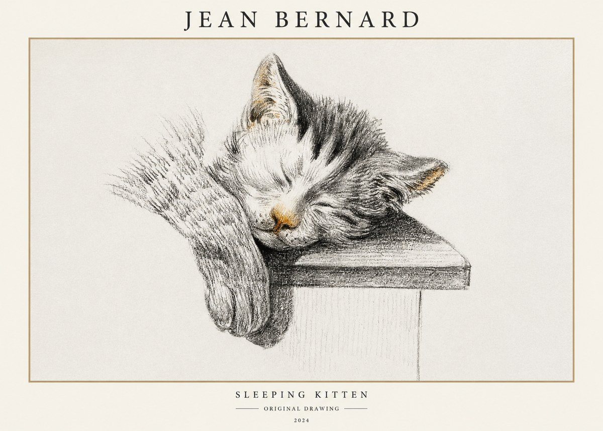 Jean Bernard Sleeping Kitten No1 - Juliste