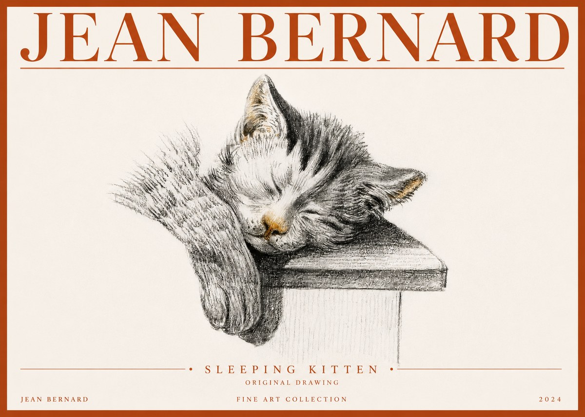 Jean Bernard Sleeping Kitten No4 - Juliste