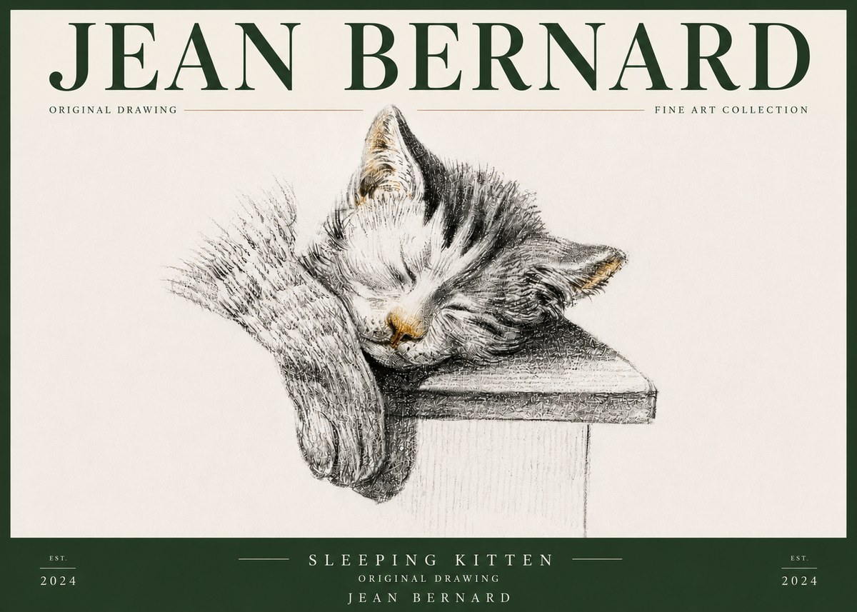 Jean Bernard Sleeping Kitten No5 - Juliste