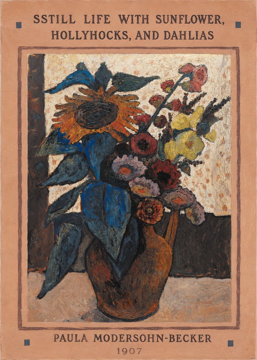 Paula Modersohn-Becker Still Life with Sunflower, Hollyhocks, and Dahlias No3 - Juliste
