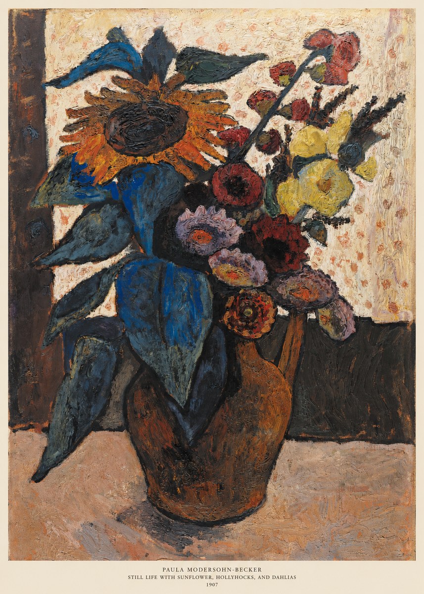 Paula Modersohn-Becker Still Life with Sunflower, Hollyhocks, and Dahlias No6 - Juliste