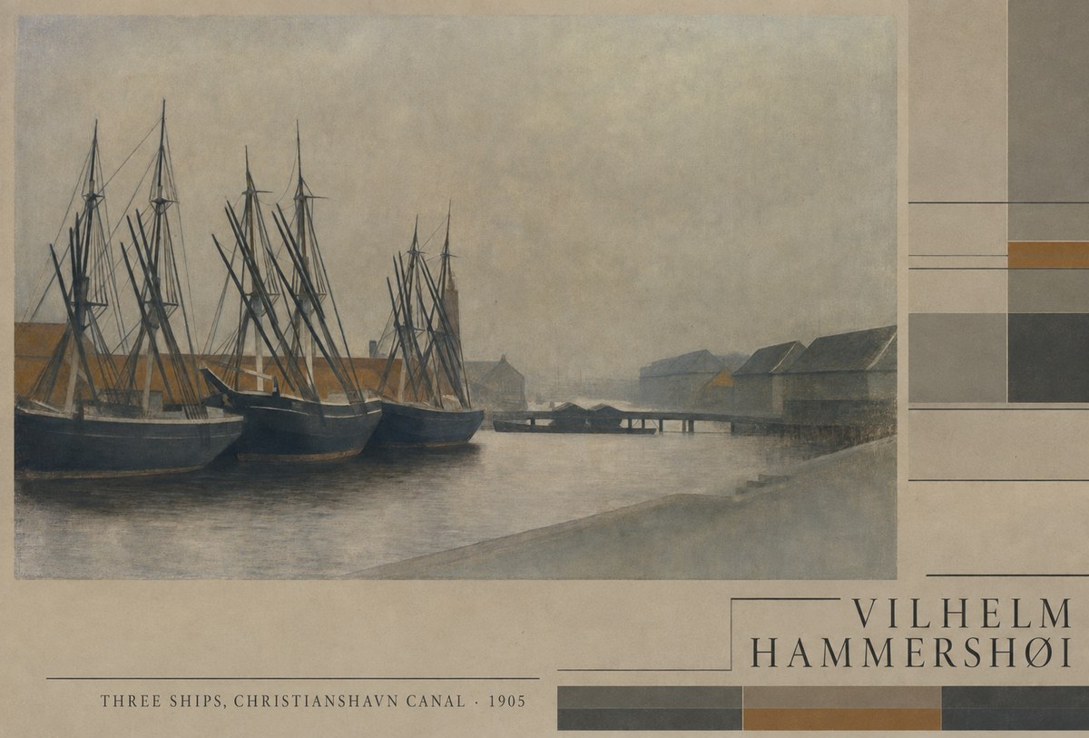Vilhelm Hammershøi Three Ships, Christianshavn Canal No4 - Juliste