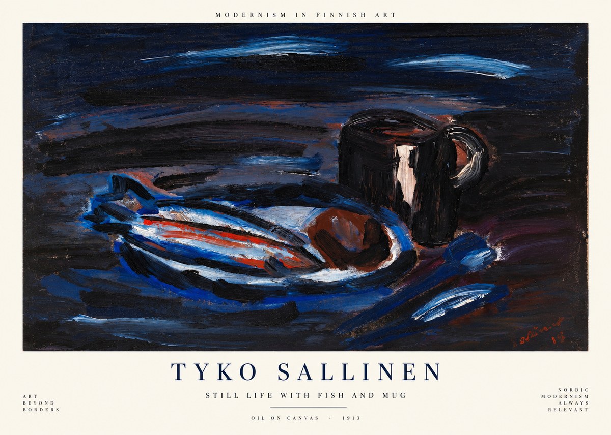 Tyko Sallinen Still Life with Fish and Mug No1 - Juliste