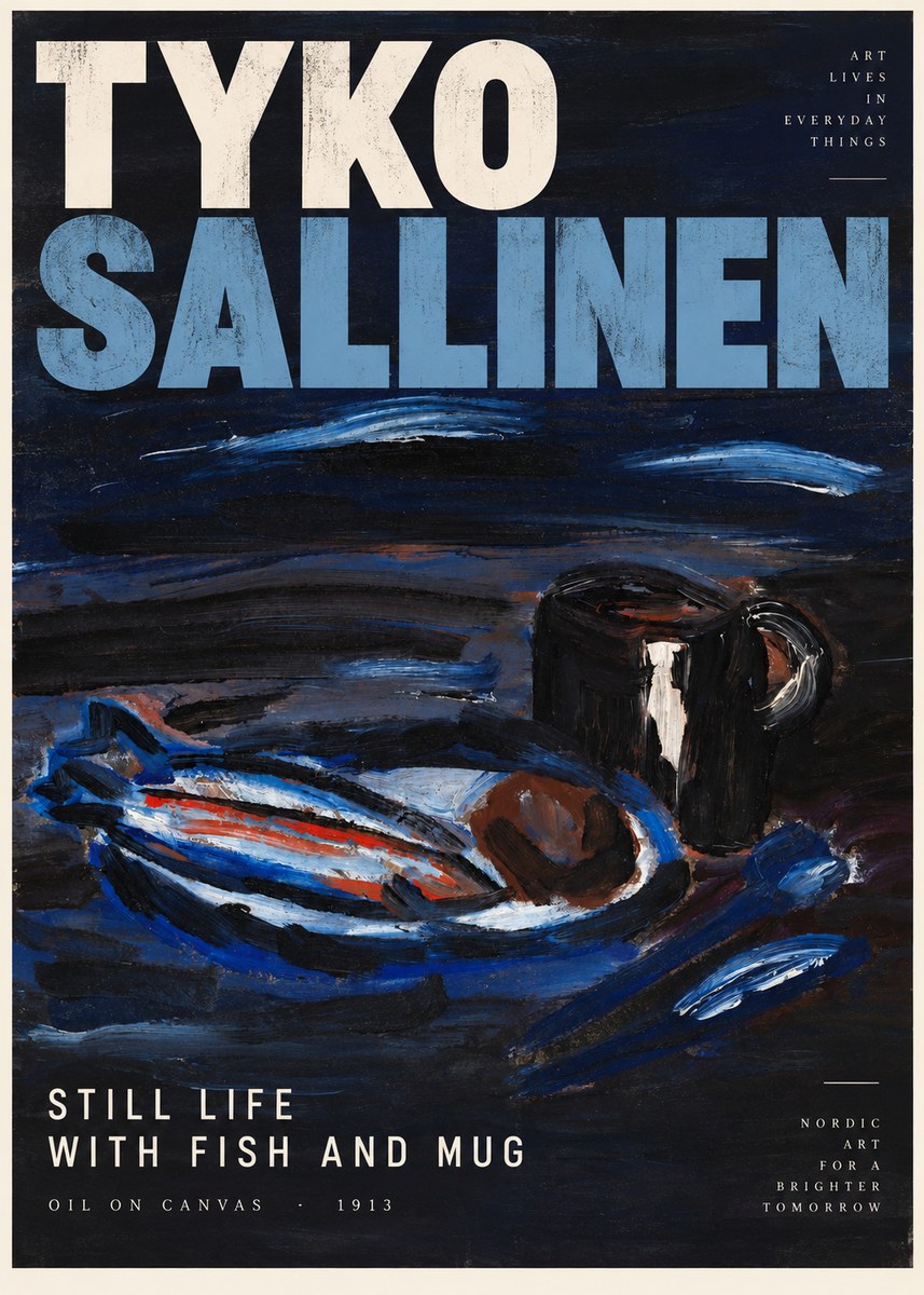 Tyko Sallinen Still Life with Fish and Mug No2 - Juliste