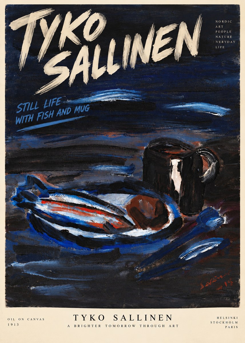 Tyko Sallinen Still Life with Fish and Mug No6 - Juliste