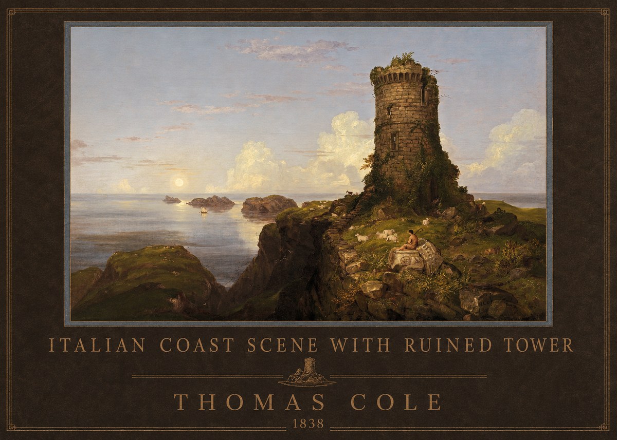 Thomas Cole Italian Coast Scene with Ruined Tower I No4 - Juliste