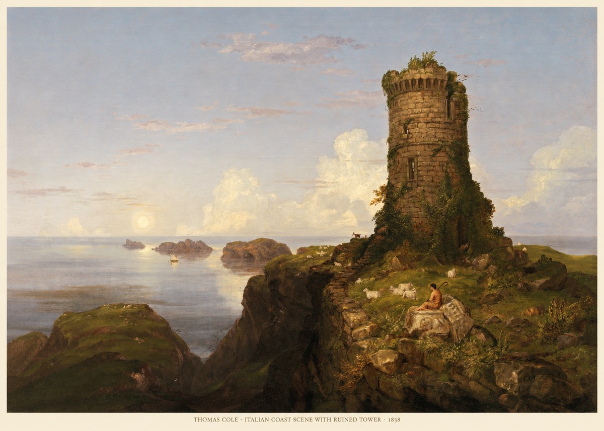 Thomas Cole Italian Coast Scene with Ruined Tower I No5 - Juliste