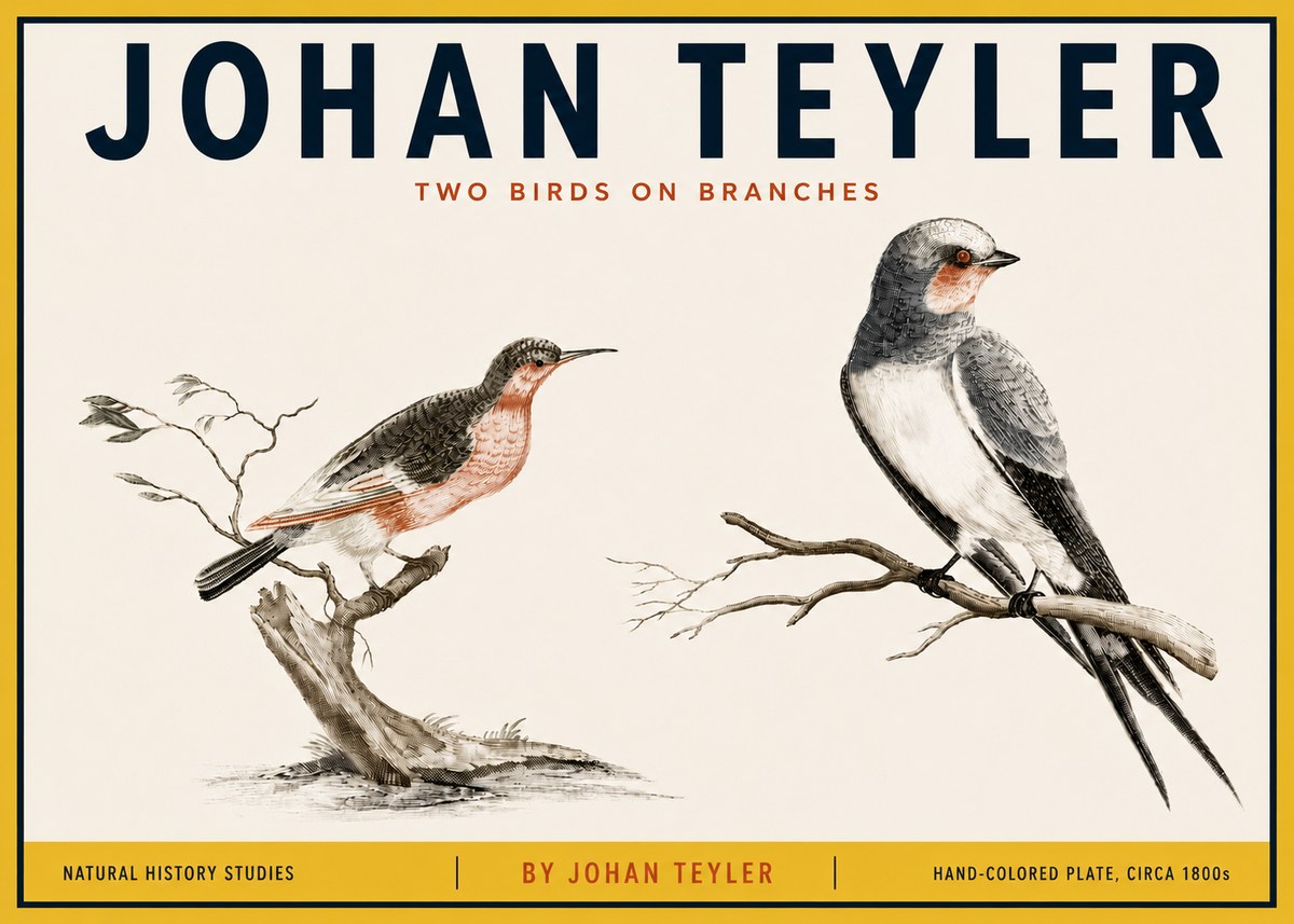 Johan Teyler Two Birds on Branches No5 - Juliste