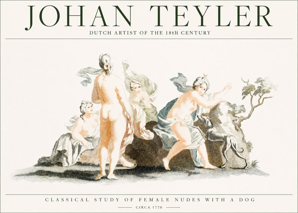 Johan Teyler Classical Study of Female Nudes with a Dog No1 - Juliste