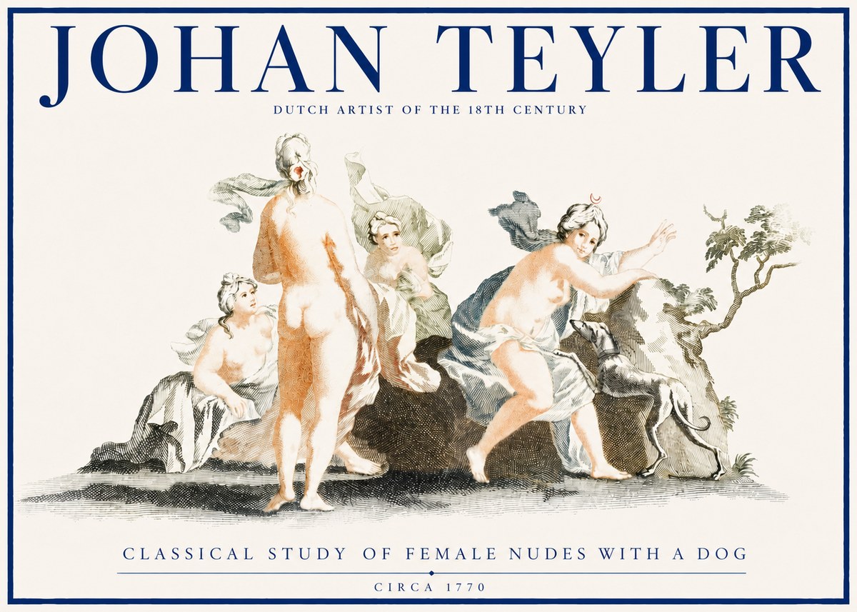 Johan Teyler Classical Study of Female Nudes with a Dog No2 - Juliste