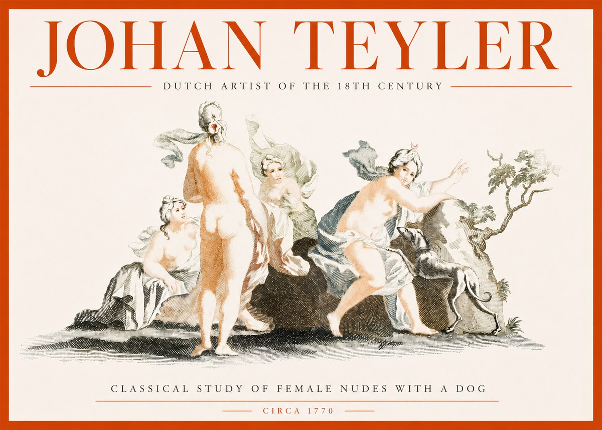 Johan Teyler Classical Study of Female Nudes with a Dog No3 - Juliste