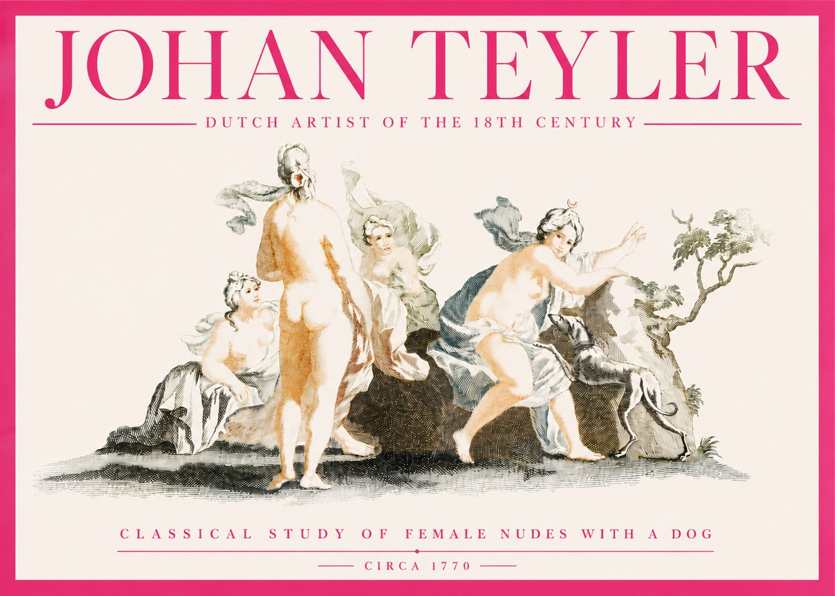 Johan Teyler Classical Study of Female Nudes with a Dog No4 - Juliste