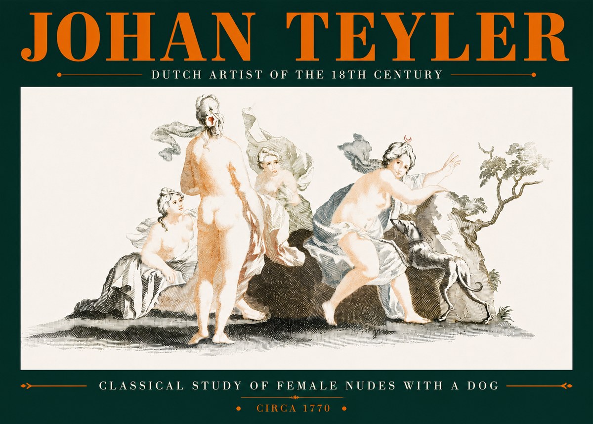 Johan Teyler Classical Study of Female Nudes with a Dog No5 - Juliste
