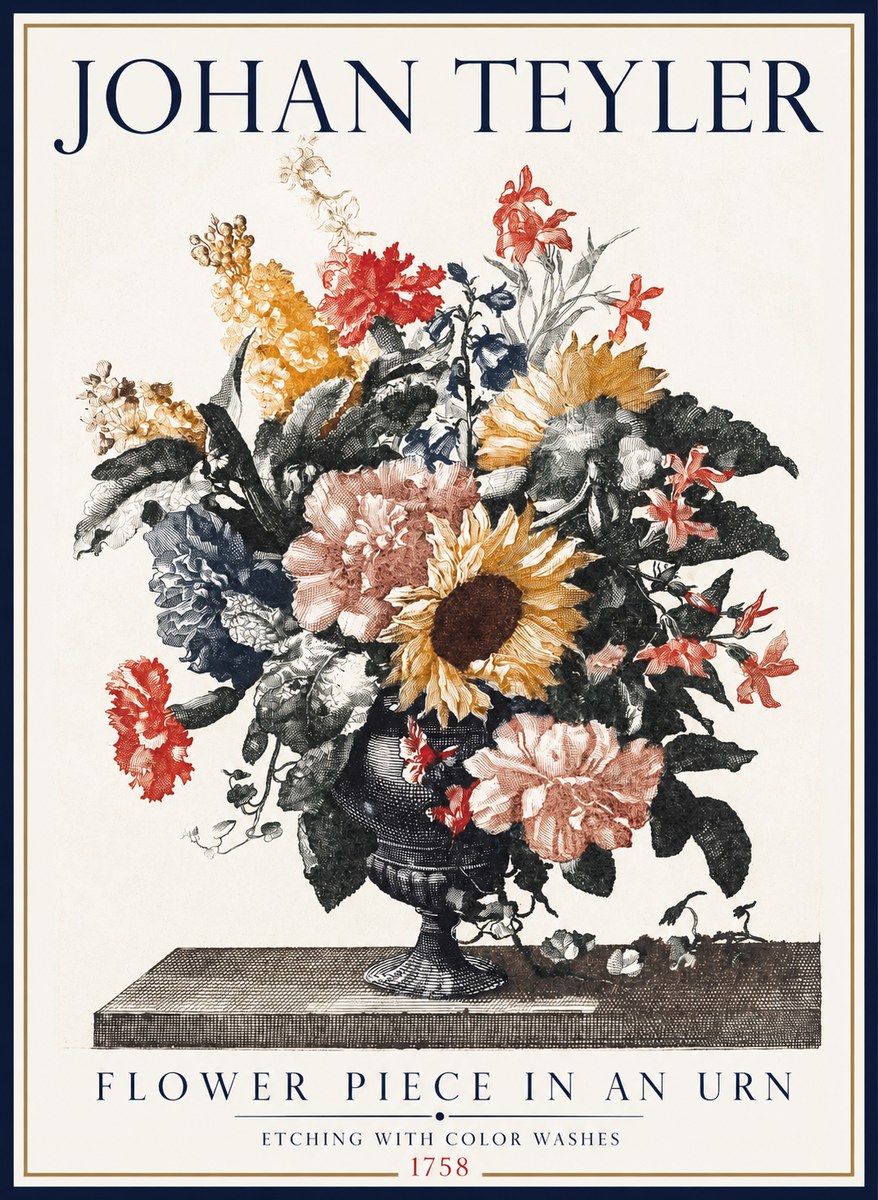 Johan Teyler Flower Piece in an Urn I No1 - Juliste