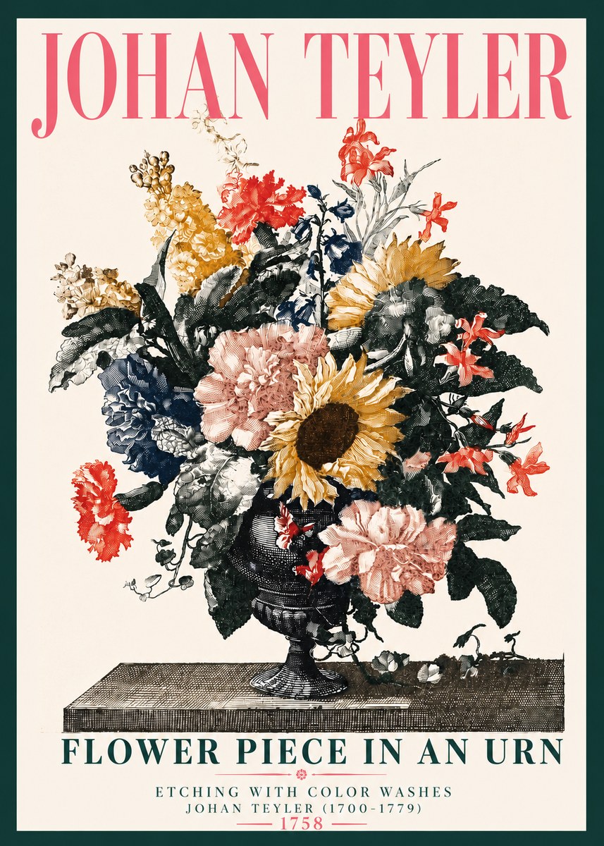 Johan Teyler Flower Piece in an Urn I No4 - Juliste