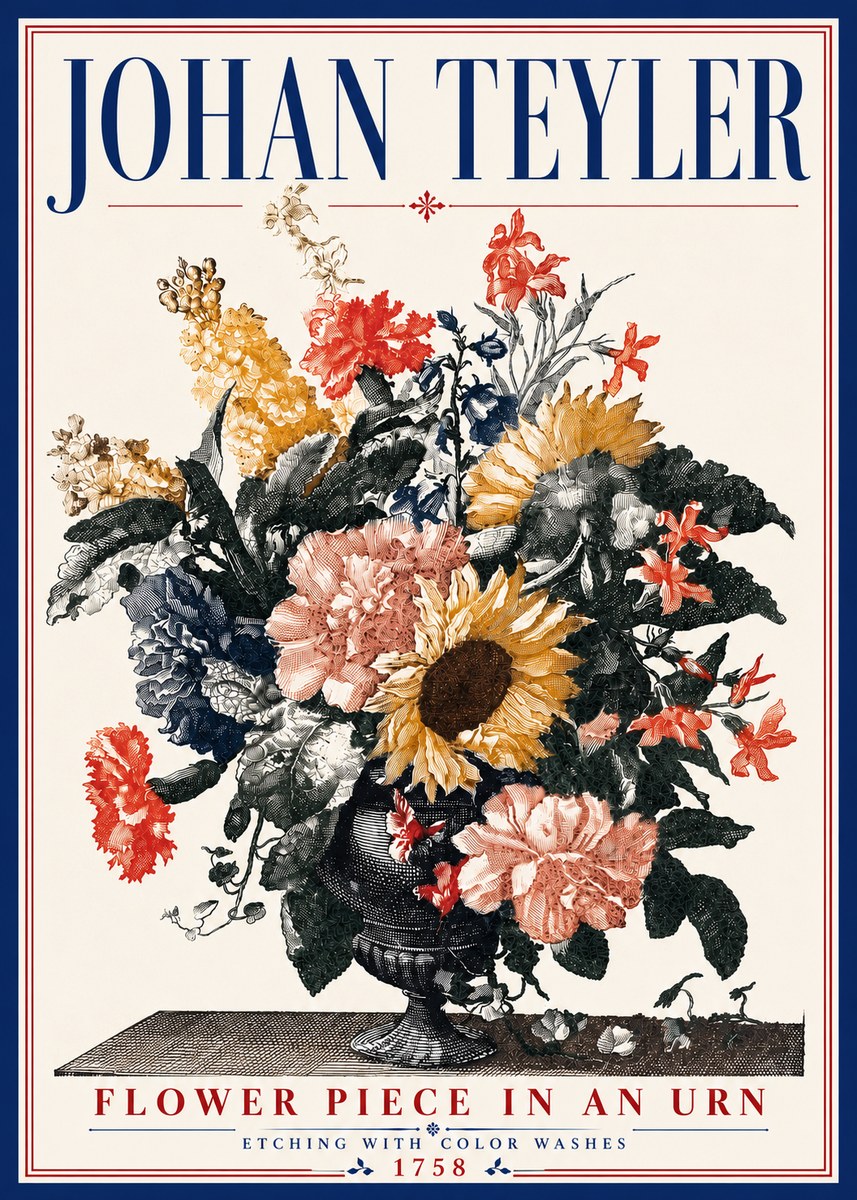Johan Teyler Flower Piece in an Urn I No6 - Juliste