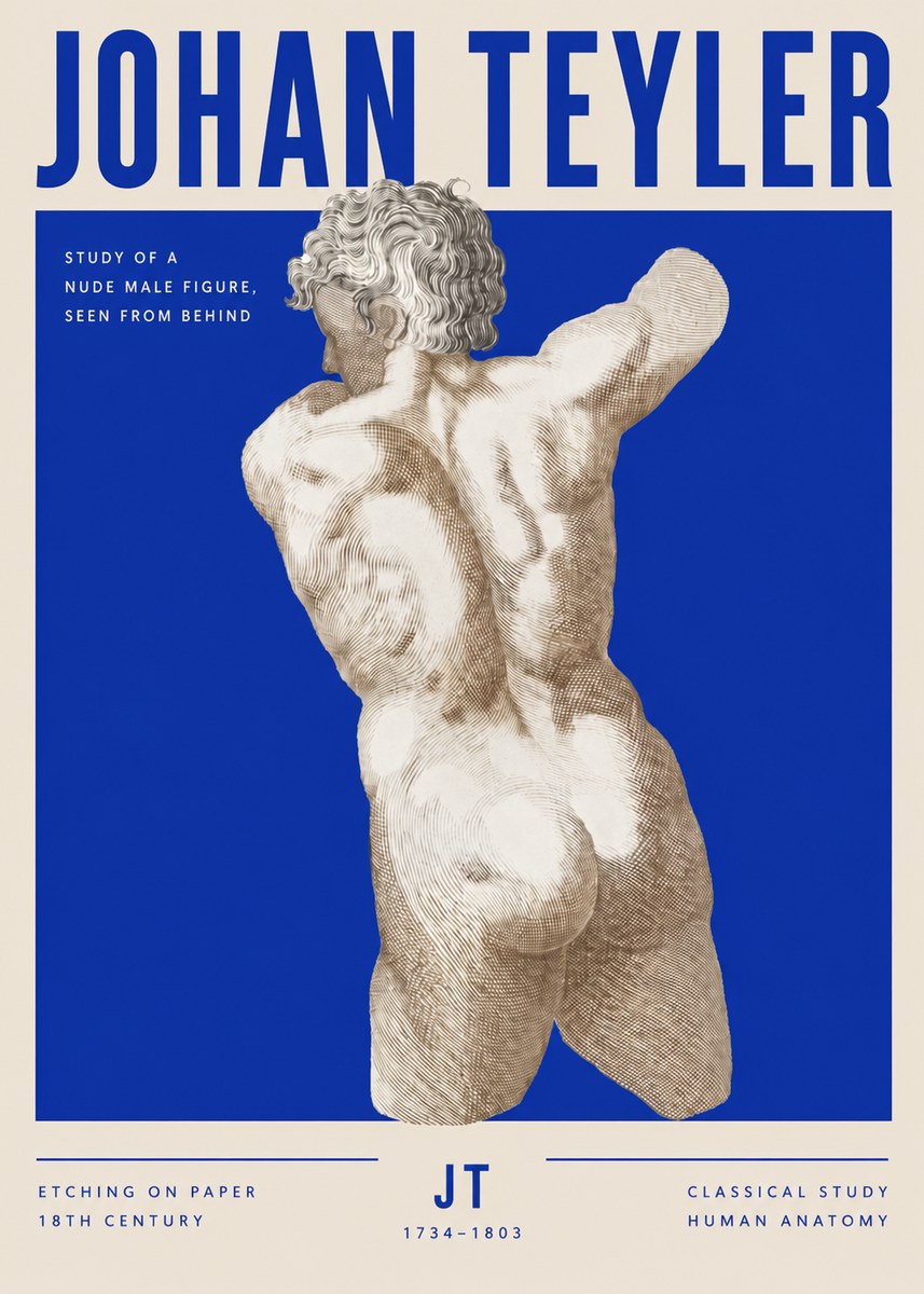 Johan Teyler Study of a Nude Male Figure, Seen from Behind No3 - Juliste