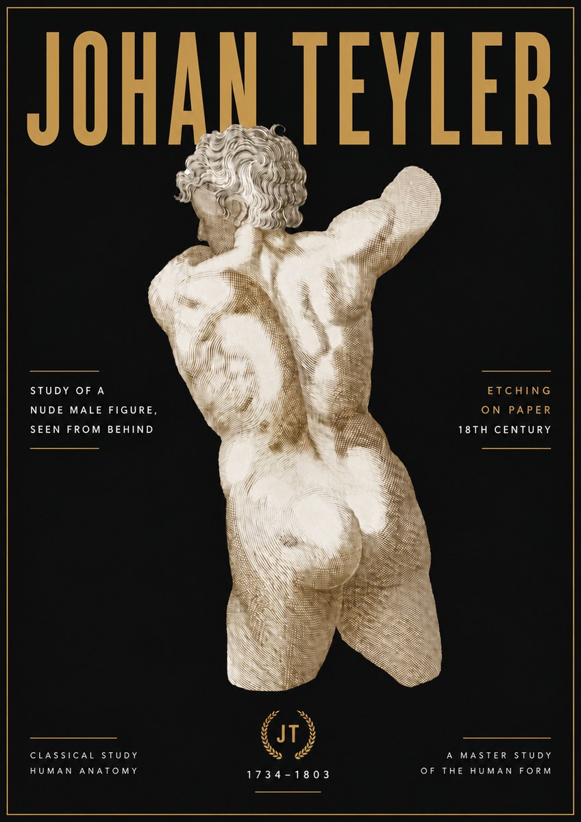 Johan Teyler Study of a Nude Male Figure, Seen from Behind No6 - Juliste