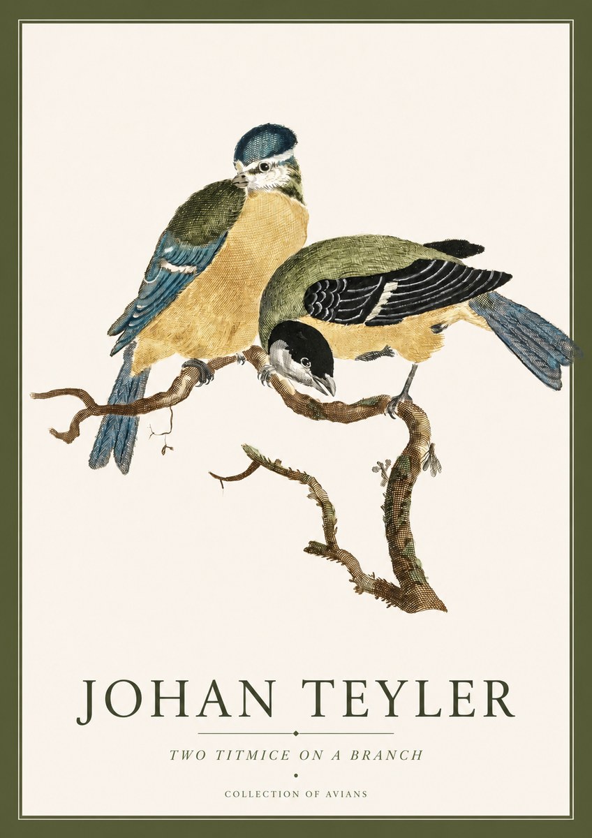 Johan Teyler Two Titmice on a Branch No4 - Juliste