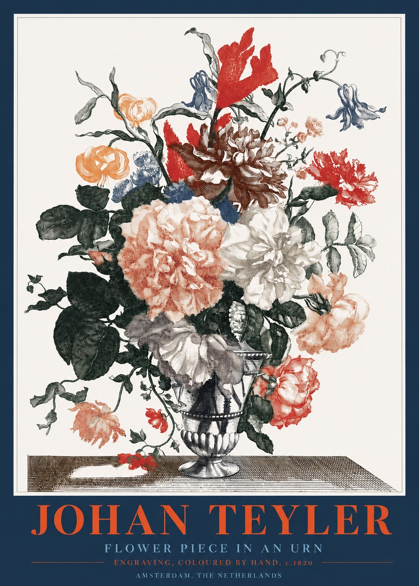Johan Teyler Flower Piece in an Urn II No2 - Juliste