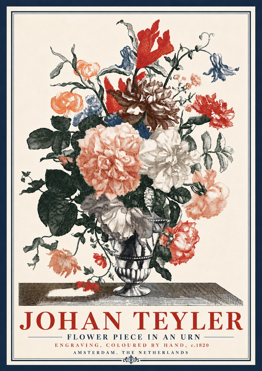 Johan Teyler Flower Piece in an Urn II No6 - Juliste