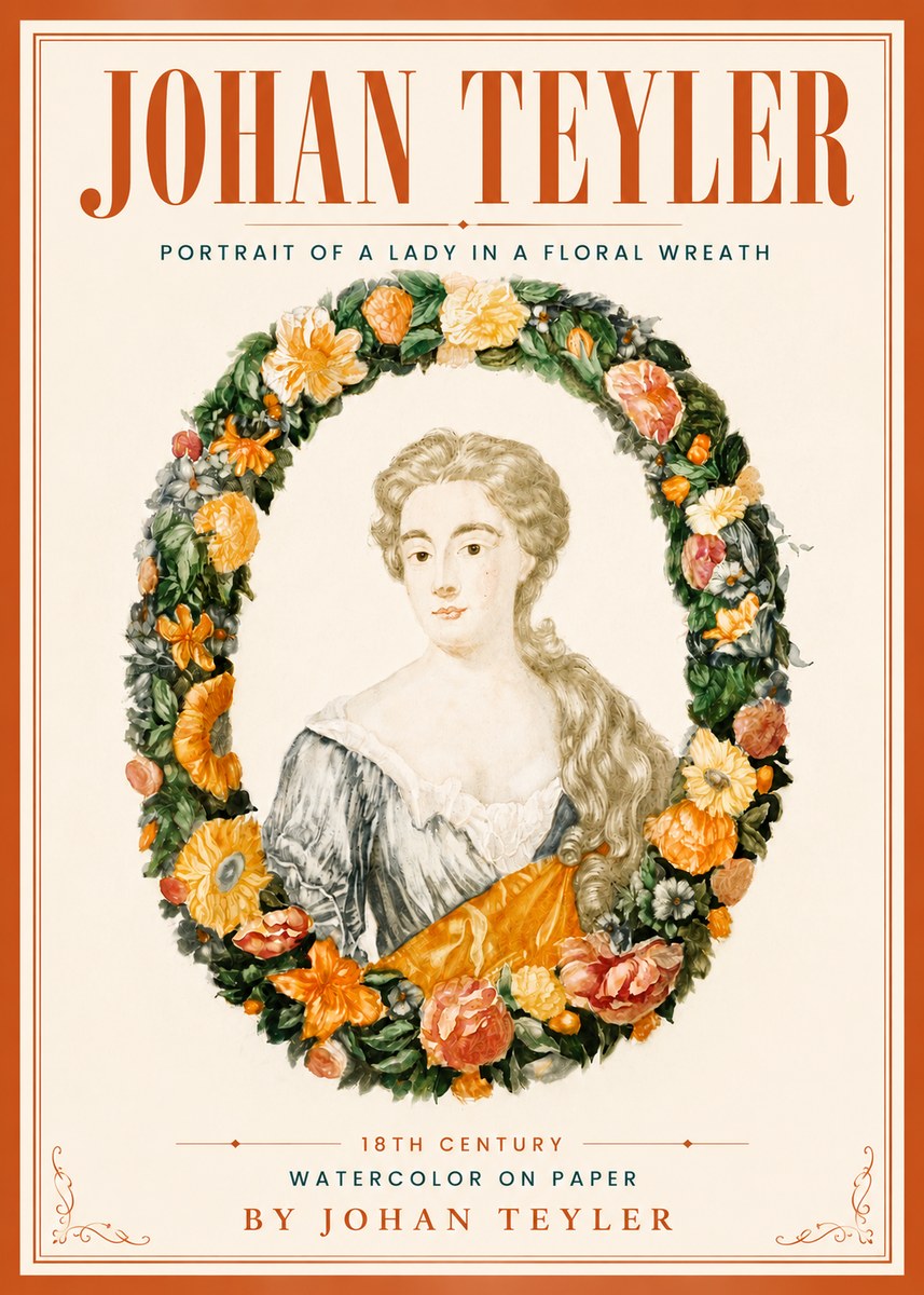 Johan Teyler Portrait of a Lady in a Floral Wreath No5 - Juliste