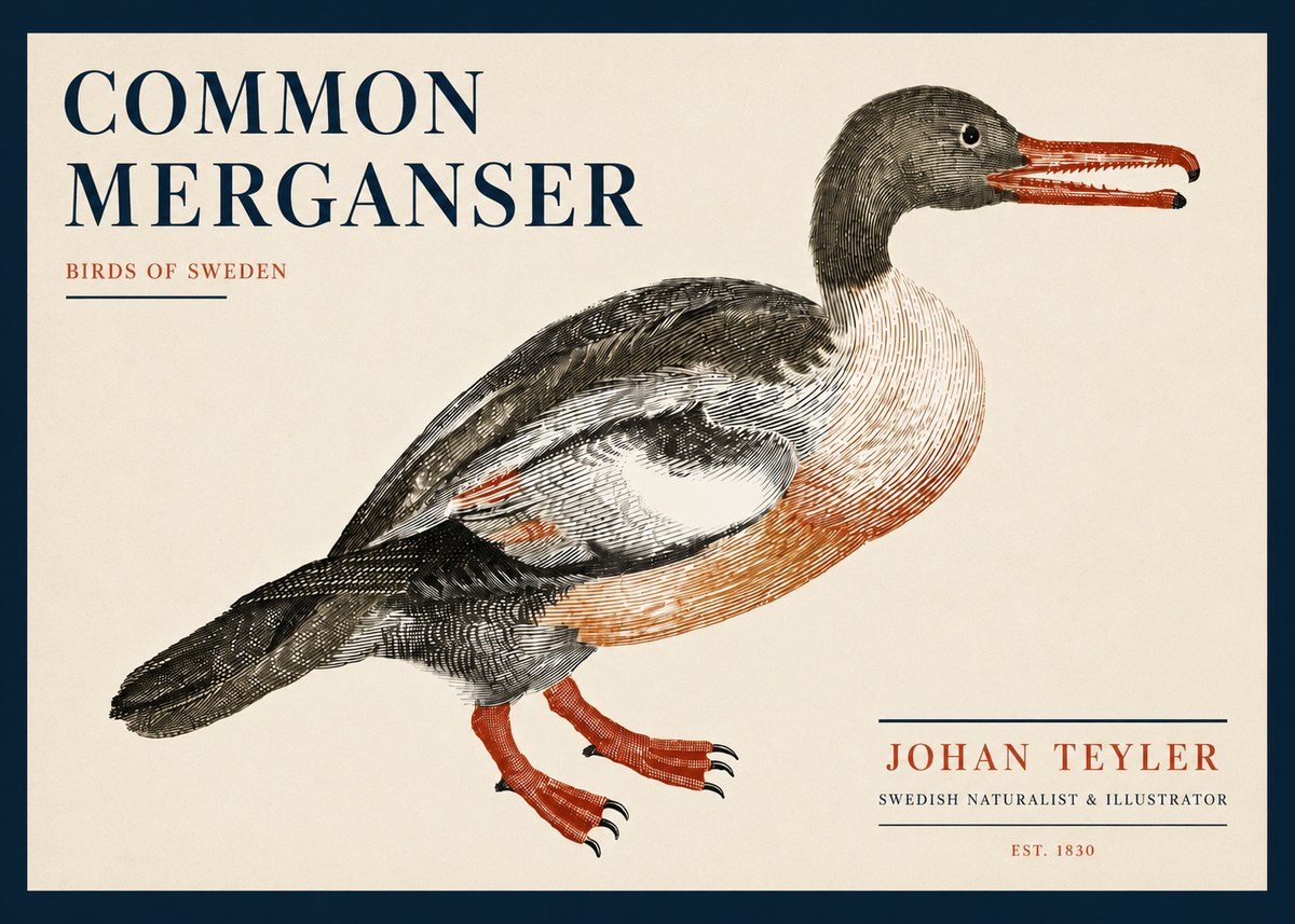Johan Teyler Common Merganser No5 - Juliste